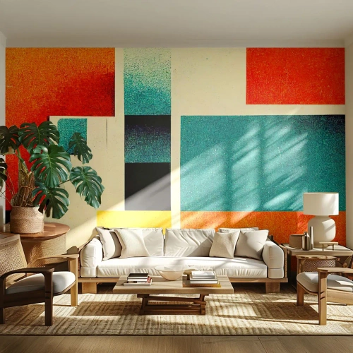 Samolepiaca Fototapeta Deluxe Sticker - Geometrická abstrakcia – dobrá energia - Štvorce, Vo veku, Kus - 350x256 cm
