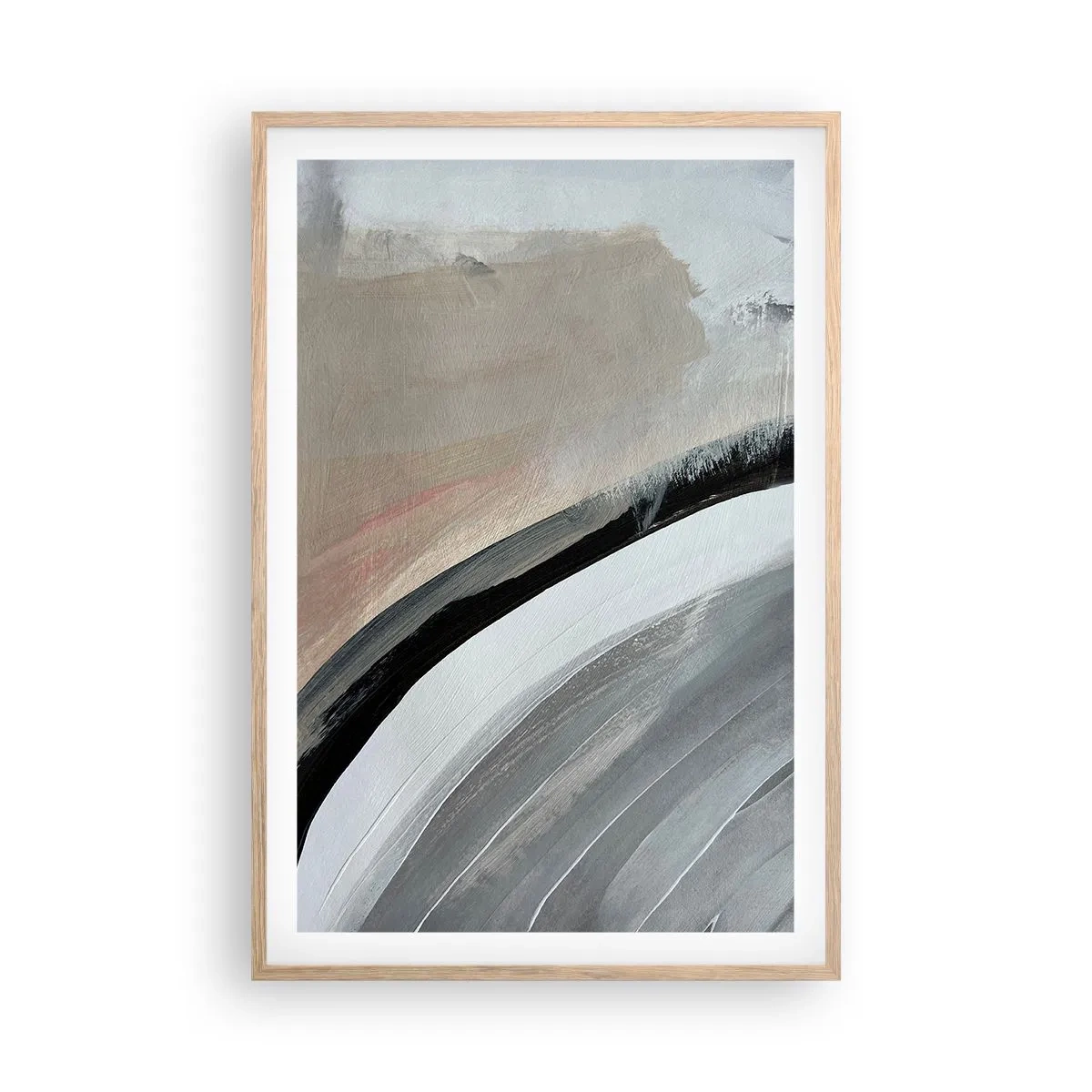 Plagát v ráme zo svetlého duba - Kompozícia: čierny a šedý oblúk - 61x91 cm