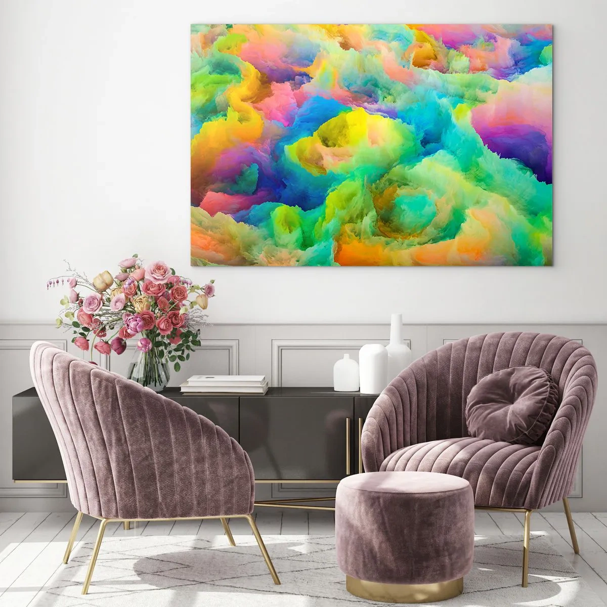 Obraz na skle - Dúhové páperie - 100x70 cm