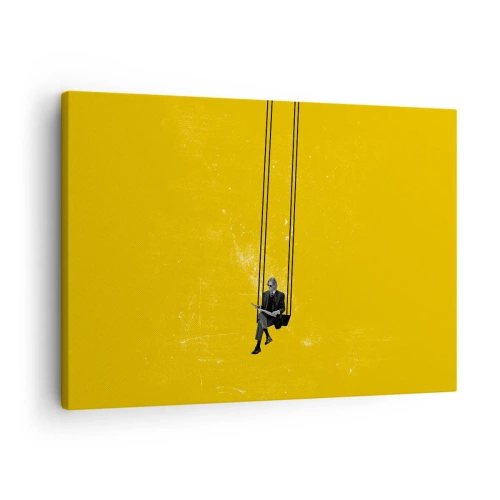 Obraz na plátne - Osoba na hojdačke na intenzívnom žltom pozadí - 70x50cm - Deň ako každý iný - Moderná nástenná dekorácia do obývacej izby a spálne ARTTOR