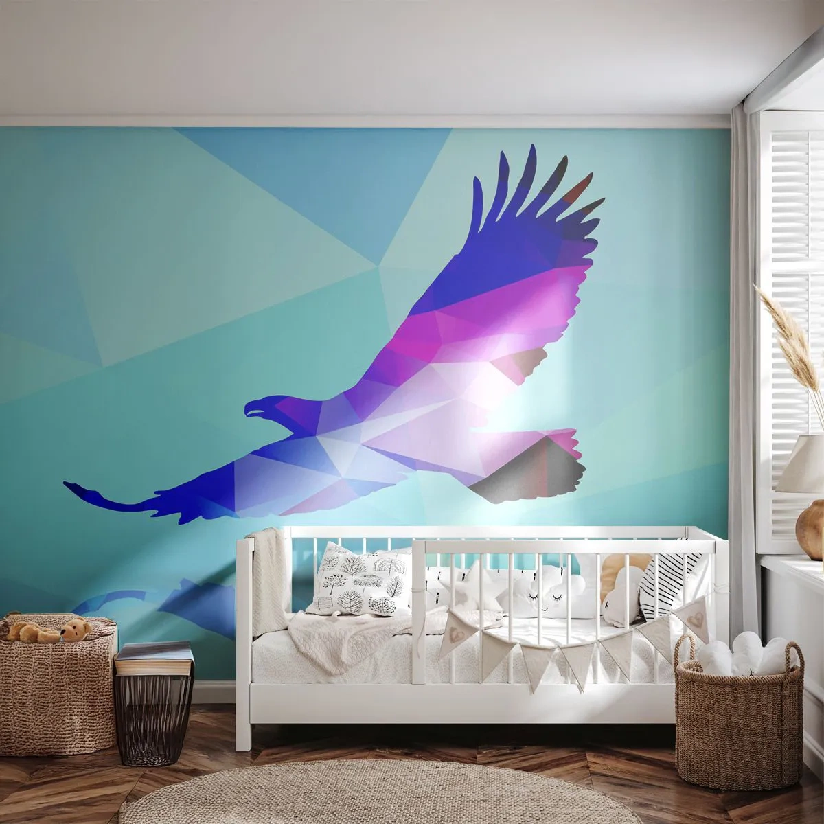 Fototapeta Premium Canvas - Orol v ľaliovom krištáli - Vták, Orol, Geometrický obrazec - 250x175 cm
