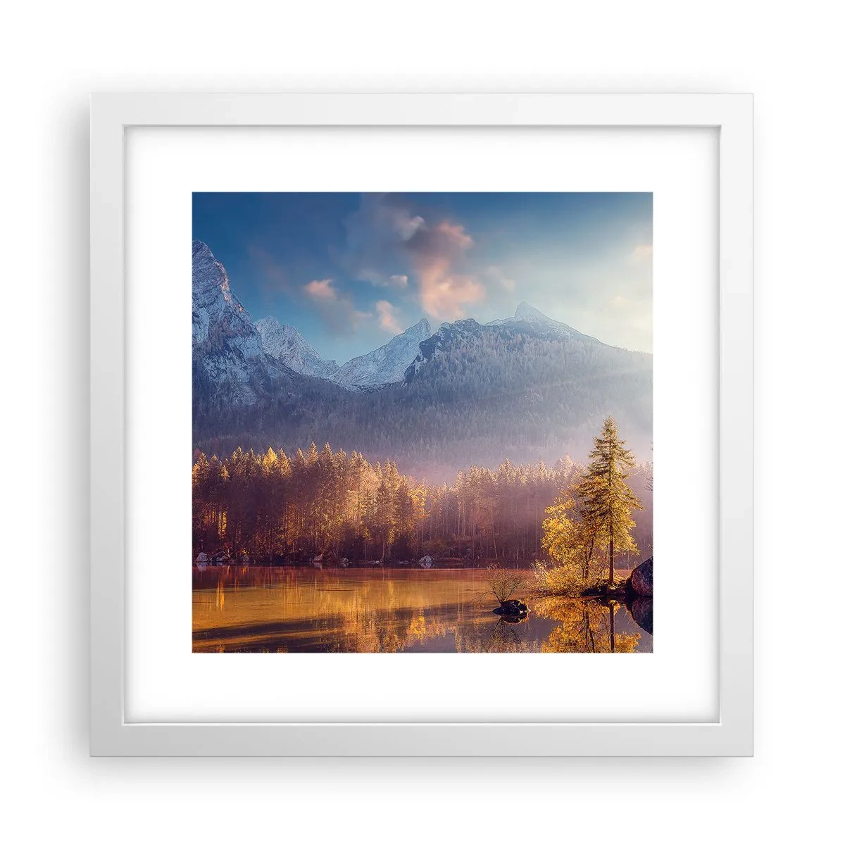 Plagát v bielom ráme - V horách a údoliach - 30x30 cm