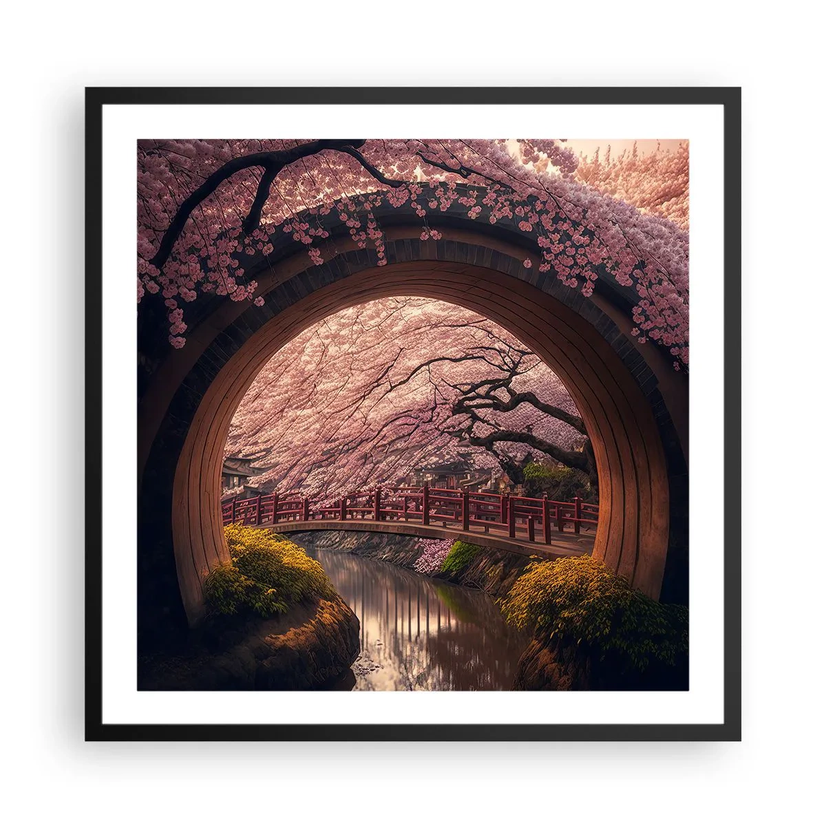 Plagát v čiernom ráme - Japonská jar - 60x60 cm