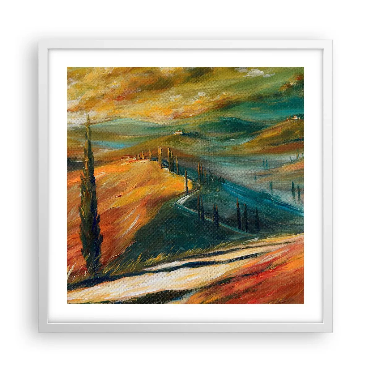 Plagát v bielom ráme - Toskánska krajina - 50x50 cm