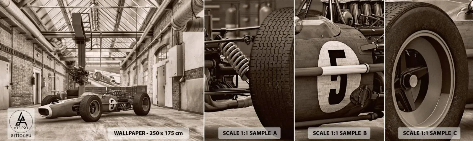 Vzorka Fototapeta Standard Eco - Odpočinok víťaza - Formula 1, Retro, Automobilový priemysel - 100x30 cm