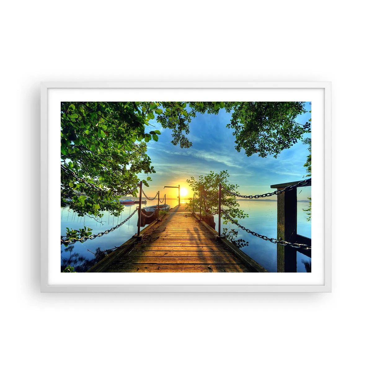 Plagát v bielom ráme - Západ pri vode - 70x50 cm