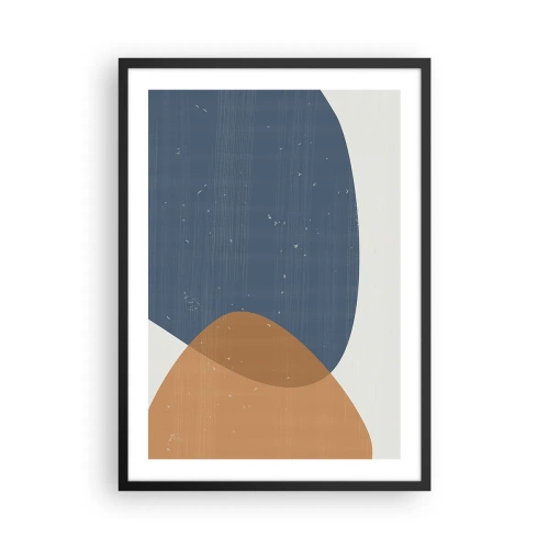 Plagát v čiernom ráme - Geometria v odtieňoch modrej a béžovej - 50x70cm - Ovály a vplyvy - Moderná nástenná dekorácia do obývacej izby a spálne ARTTOR