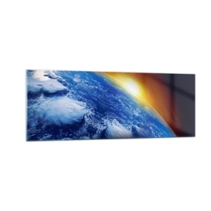 Obraz na skle - Východ slnka nad modrou planétou - 140x50 cm