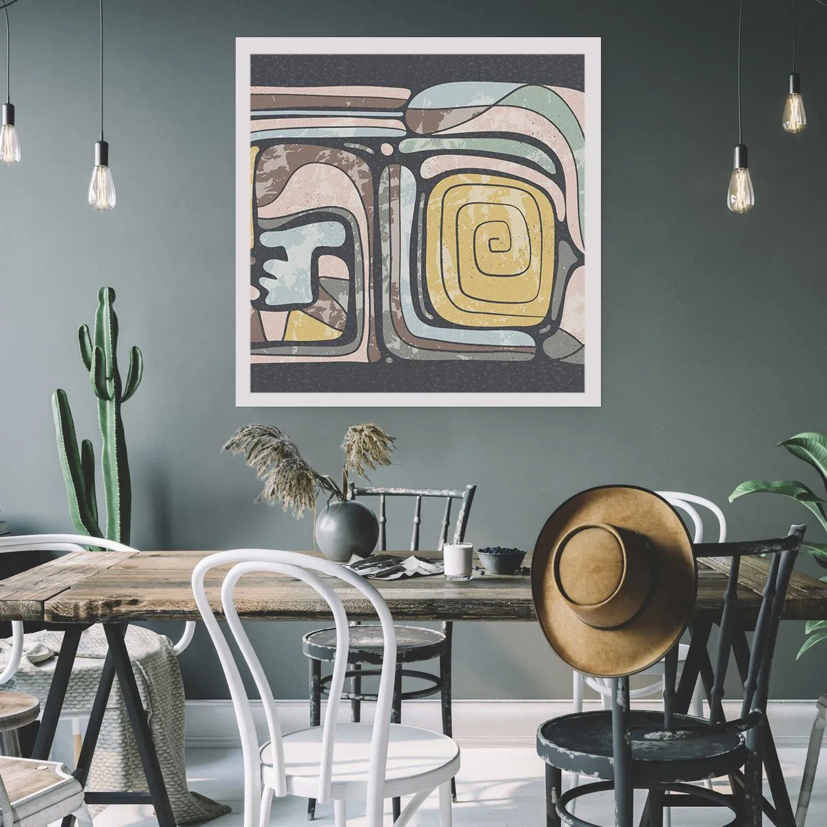 Plagát - Abstrakcia v predkolumbovskom duchu - 40x40 cm