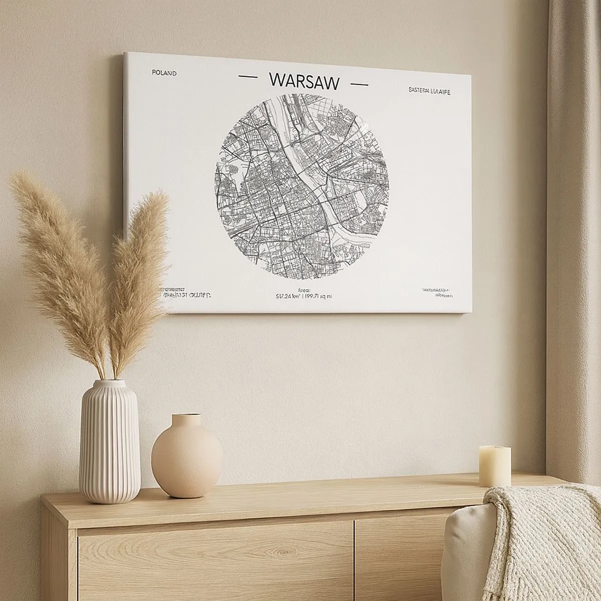 Obraz na plátne - Mapa Varšavy v minimalistickom štýle - 70x50cm - Anatómia Varšavy - Moderná nástenná dekorácia do obývacej izby a spálne ARTTOR