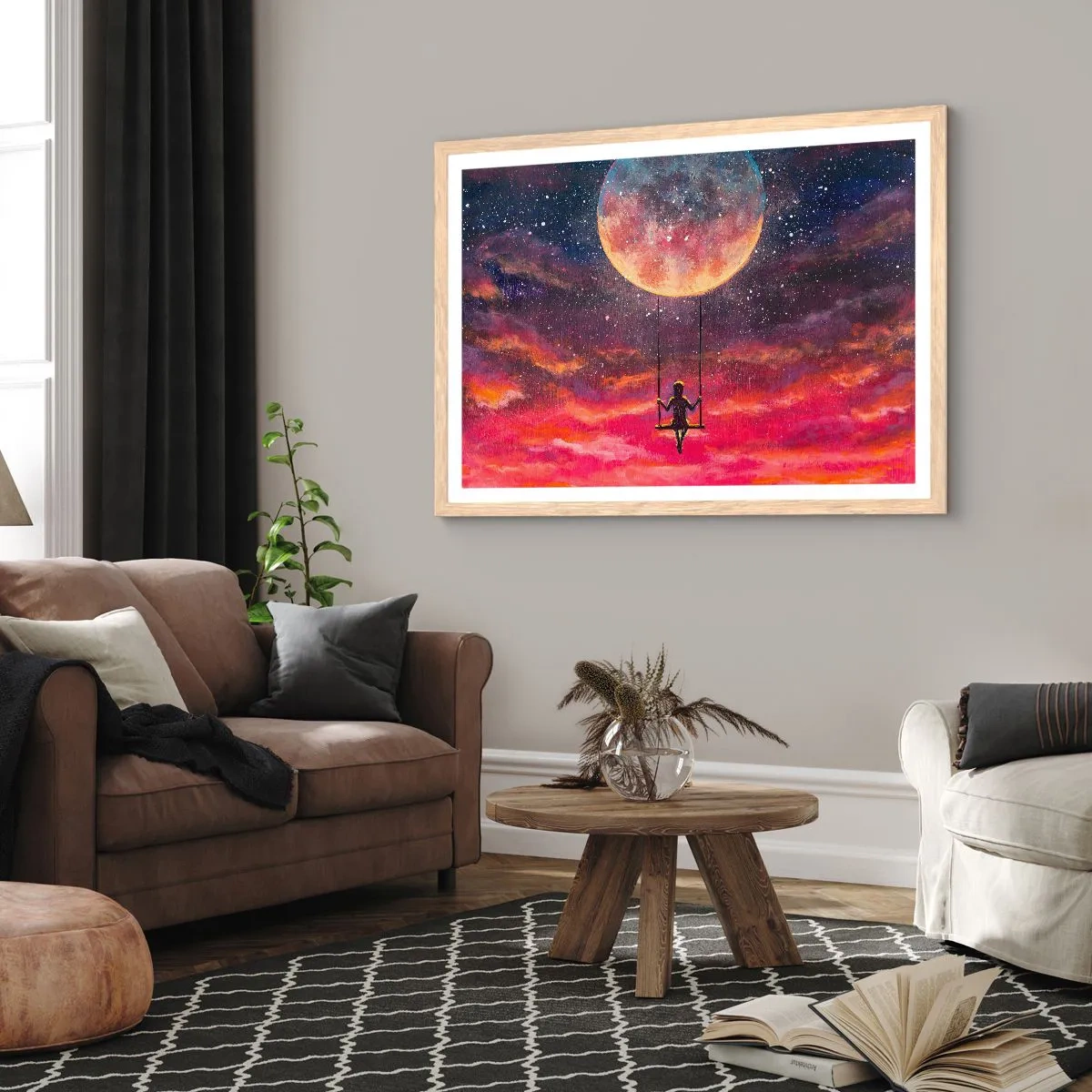 Plagát v ráme zo svetlého duba - Stavať si vzdušné zámky - 100x70 cm