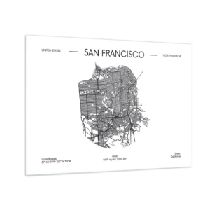 Obraz na skle - Minimalistická mapa ulíc San Francisca - 70x50cm - Anatómia San Francisca - Moderná nástenná dekorácia do obývacej izby a spálne ARTTOR