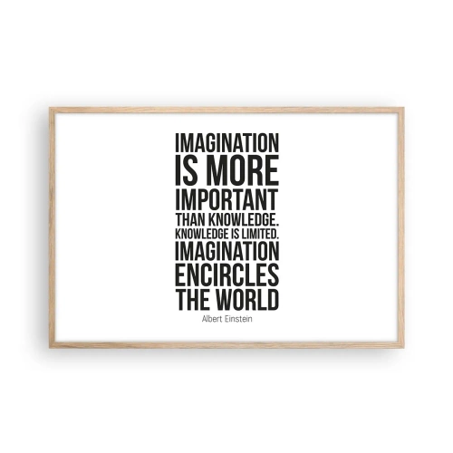 Plagát v ráme zo svetlého duba - Einstein o sile predstavivosti - 91x61 cm
