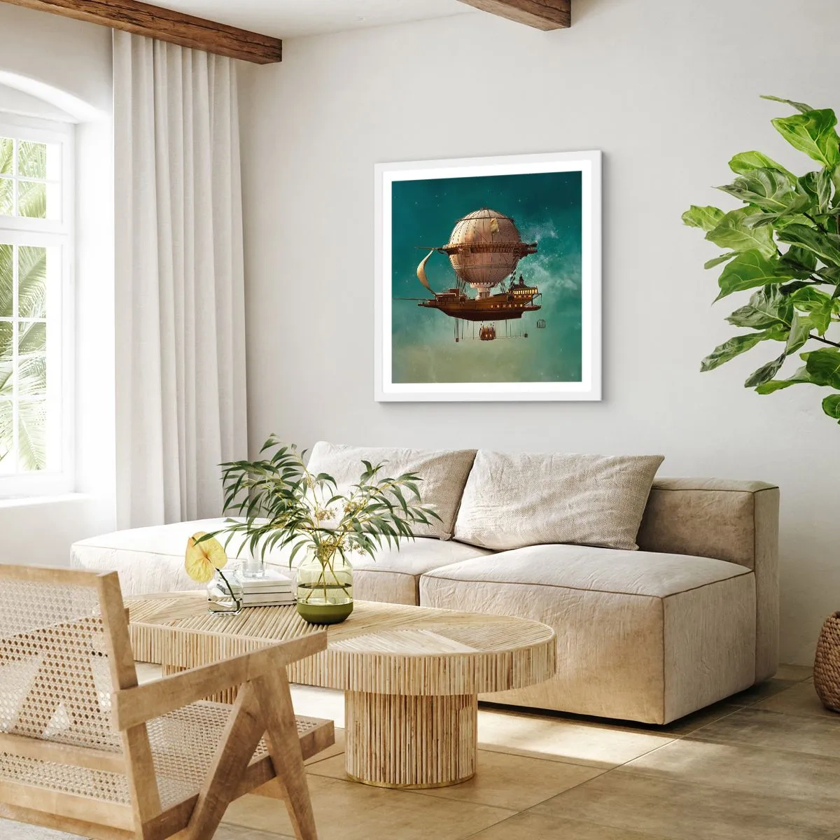 Plagát v bielom ráme - Julius Verne pozdravuje - 60x60 cm