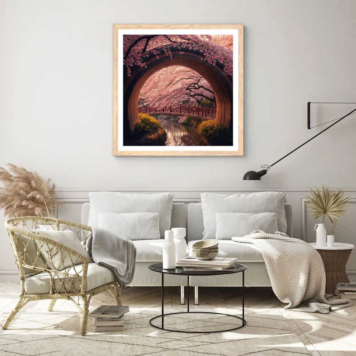 Plagát v ráme zo svetlého duba - Japonská jar - 40x40 cm