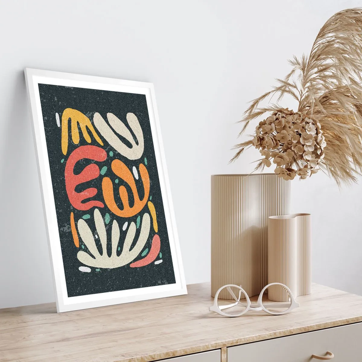 Plagát v bielom ráme - Kompozícia – hneď ťa chytím - 61x91 cm