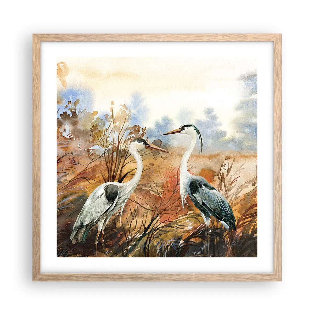 Plagát v ráme zo svetlého duba - Kam na jeseň? - 50x50 cm