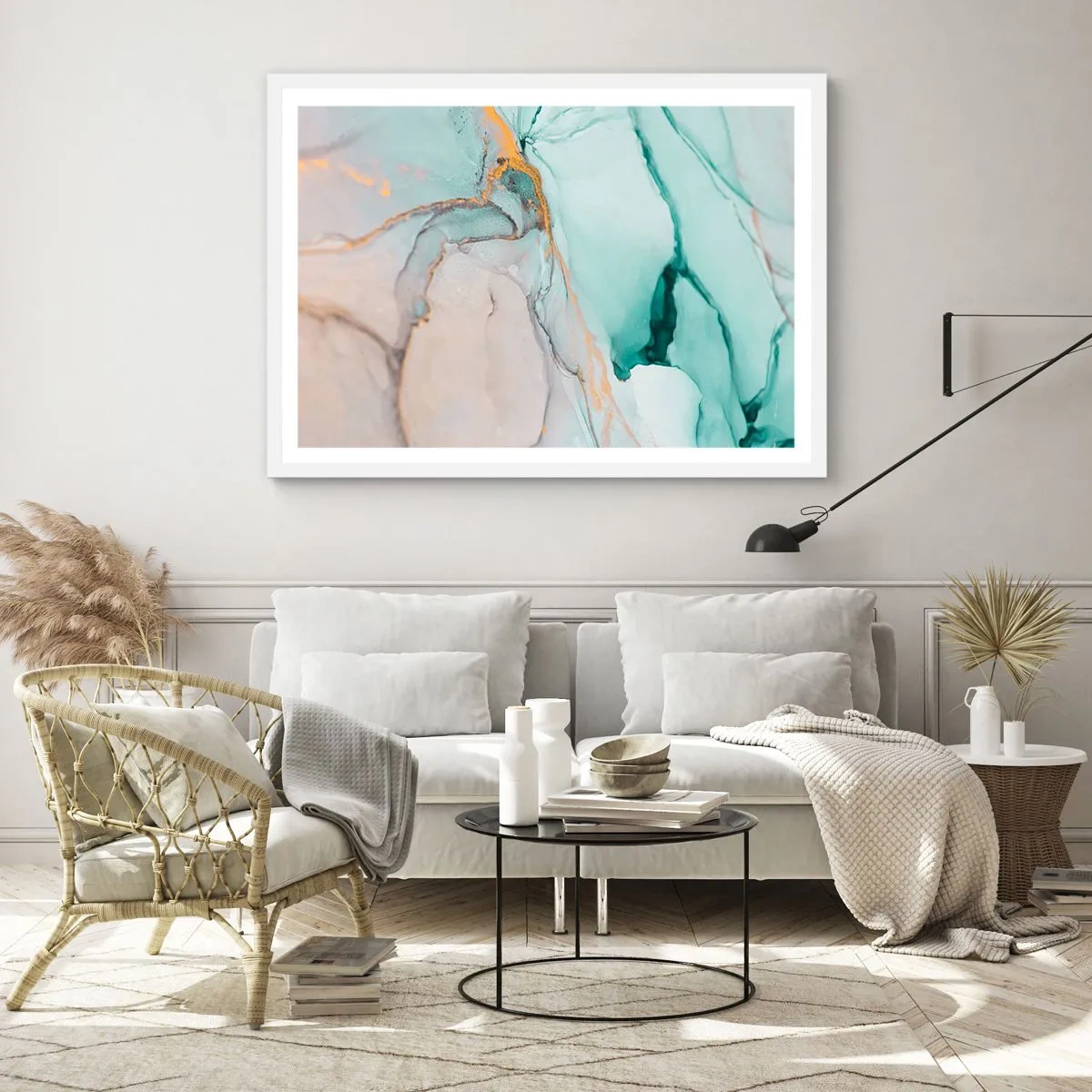 Plagát v bielom ráme - Tanec tvarov a farieb - 100x70 cm