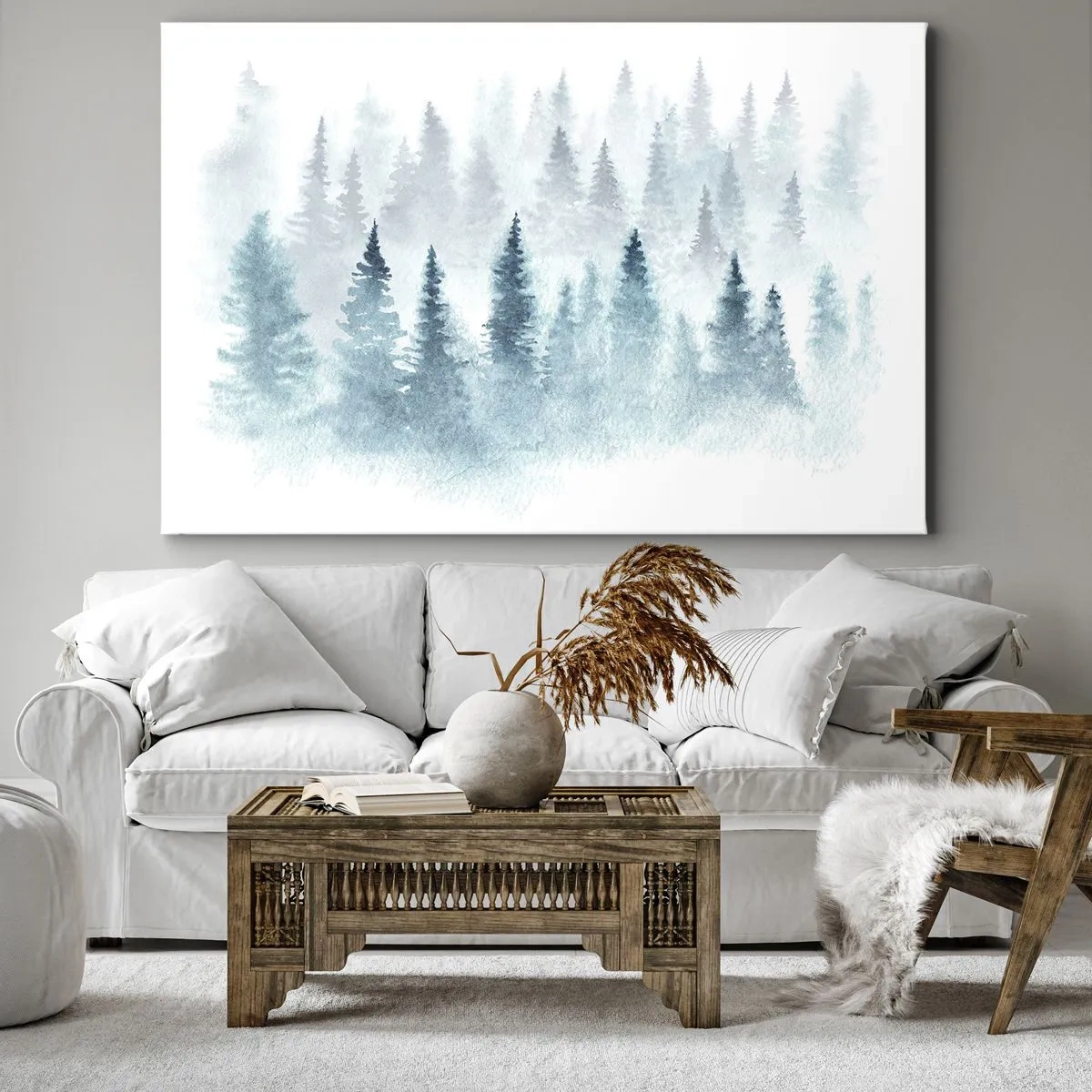 Obraz na plátne - Ihličnaté lesy zahalené v jemnej hmle - 70x50cm - Zahalené hmlou - Moderná nástenná dekorácia do obývacej izby a spálne ARTTOR