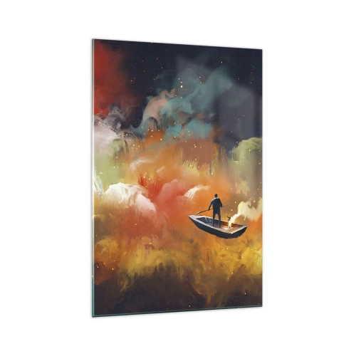 Obraz na skle - Loďou cez galaxiu - 70x100 cm