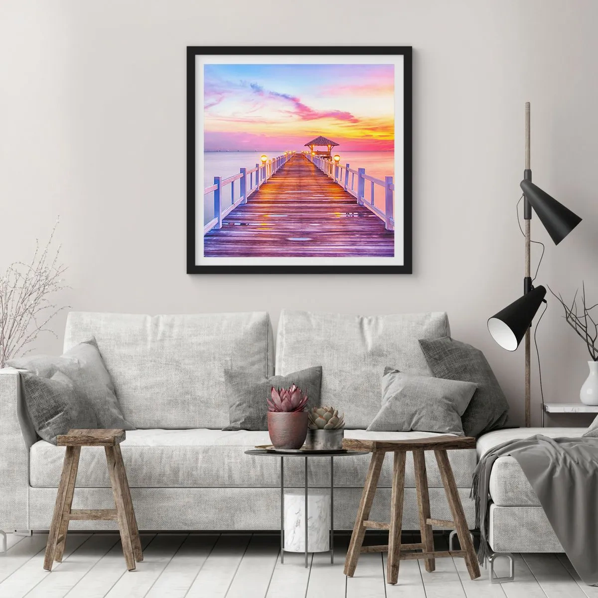 Plagát v čiernom ráme - Ľaliovo-zlaté ticho večera - 60x60 cm