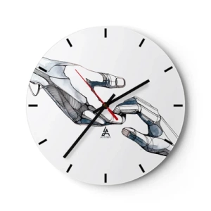 Nástenné hodiny - Symbolické spojenie ľudských a robotických rúk - 30x30cm - Dobré gesto - Moderná nástenná dekorácia do obývacej izby, kuchyne a spálne ARTTOR
