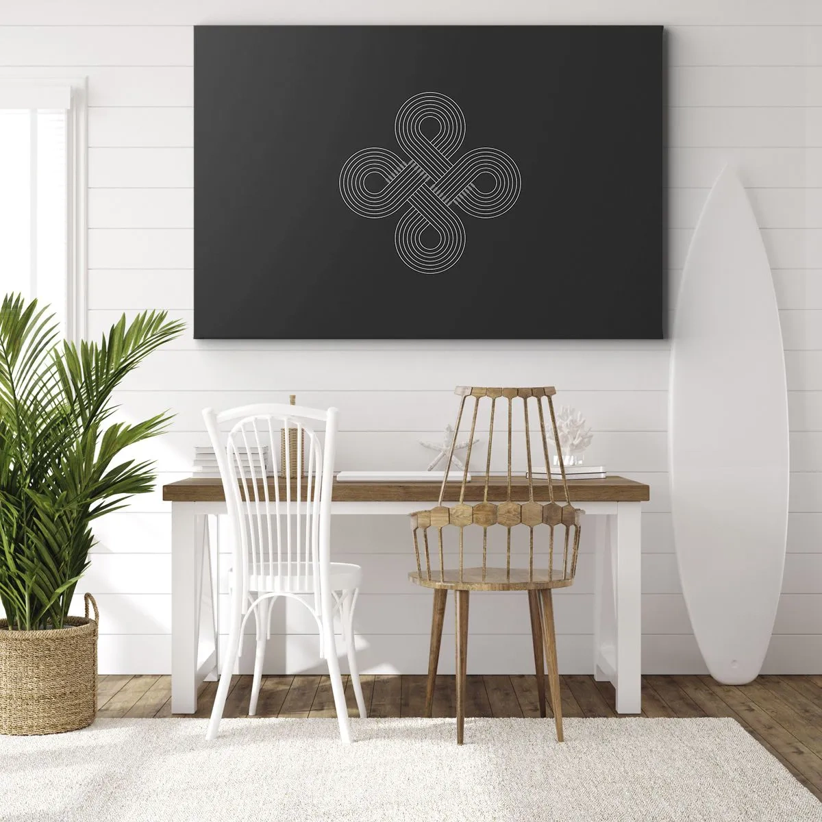 Obraz na plátne - Keltský vzor v minimalistickom štýle na čiernom pozadí - 70x50cm - V keltskom duchu - Moderná nástenná dekorácia do obývacej izby a spálne ARTTOR