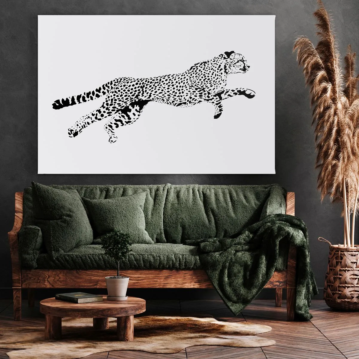 Obraz na plátne - Minimalistická grafika geparda v pohybe - 70x50cm - Najrýchlejší na Zemi - Moderná nástenná dekorácia do obývacej izby a spálne ARTTOR