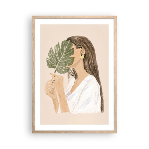 Plagát v ráme zo svetlého duba - Tajomný portrét s vejárom - 50x70 cm