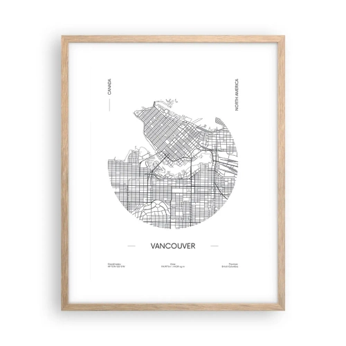 Plagát v ráme zo svetlého duba - Anatómia Vancouveru - 40x50 cm