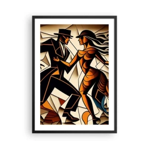 Plagát v čiernom ráme - Dynamický pár tancujúci tango v kubistickom štýle. - 50x70cm - Tanec vrelosti a vášne - Moderná nástenná dekorácia do obývacej izby a spálne ARTTOR