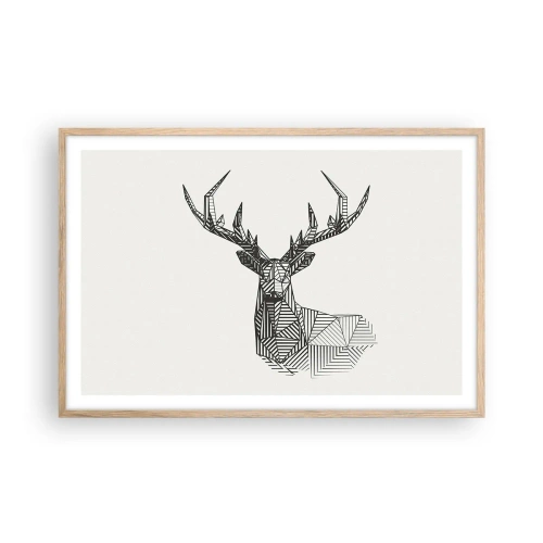 Plagát v ráme zo svetlého duba - Jeleň v kubistickom štýle - 91x61 cm