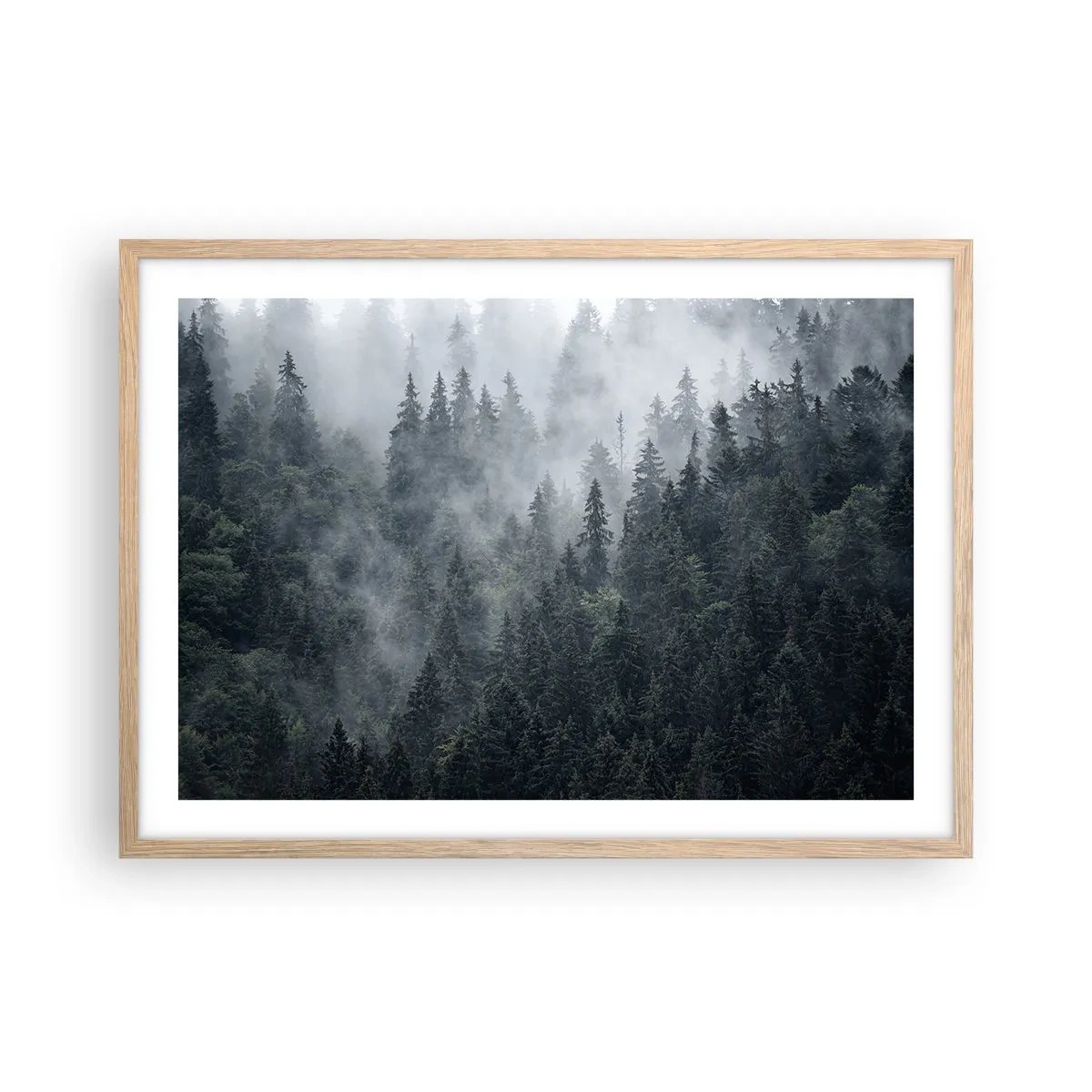 Plagát v ráme zo svetlého duba - Lesné svitania - 70x50 cm