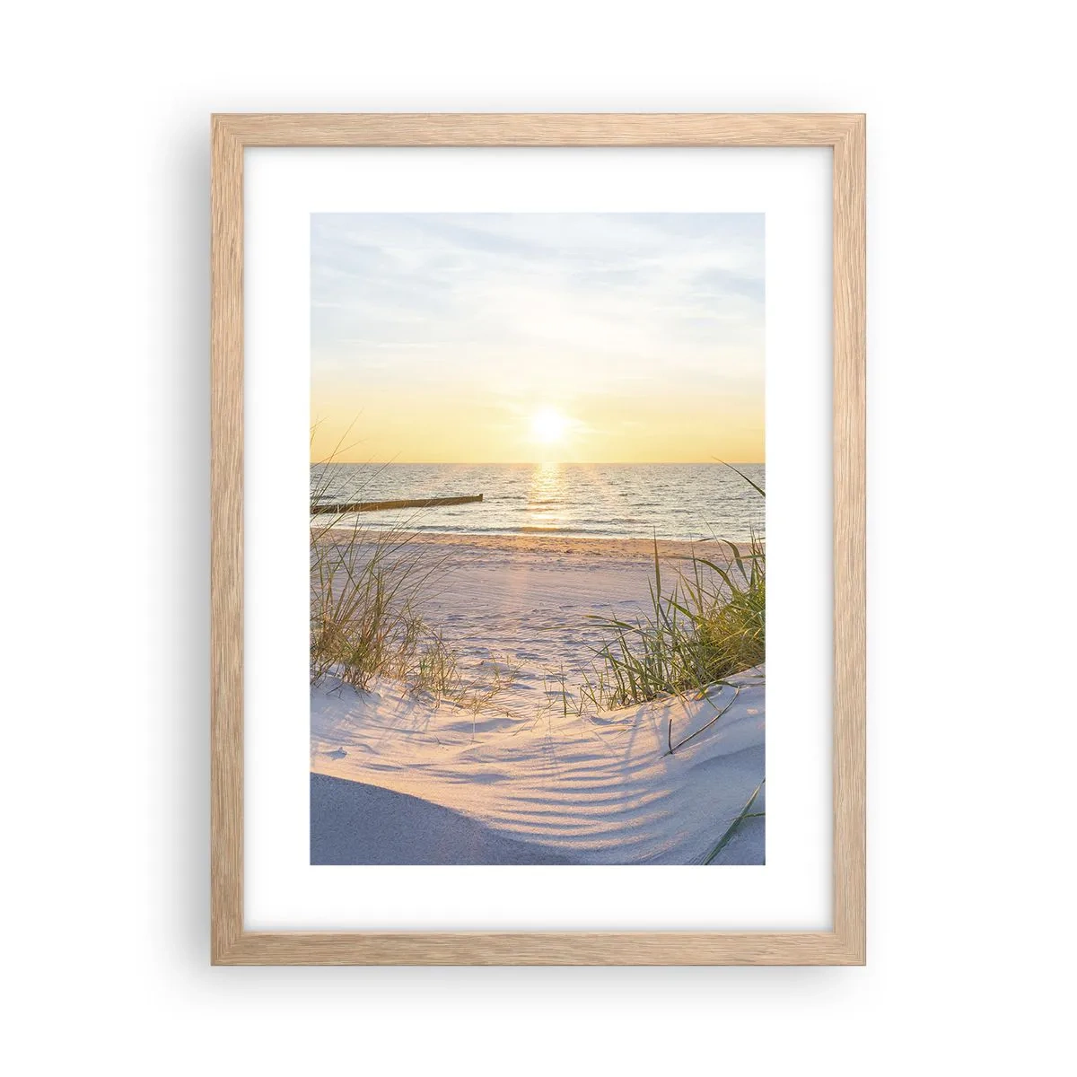 Plagát v ráme zo svetlého duba - Šumenie mora, spev vtákov, divoká pláž uprostred trávy… - 30x40 cm