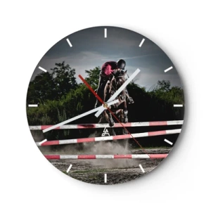 Nástenné hodiny - Skokan na koni počas jazdeckých súťaží - 30x30cm - Spoločne pre víťazstvo - Moderná nástenná dekorácia do obývacej izby, kuchyne a spálne ARTTOR