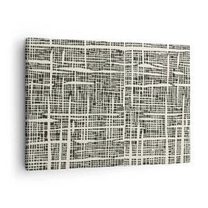 Obraz na plátne - Geometrický vzor pripomínajúci mriežku na svetlom pozadí - 70x50cm - Tkaná kompozícia - Moderná nástenná dekorácia do obývacej izby a spálne ARTTOR
