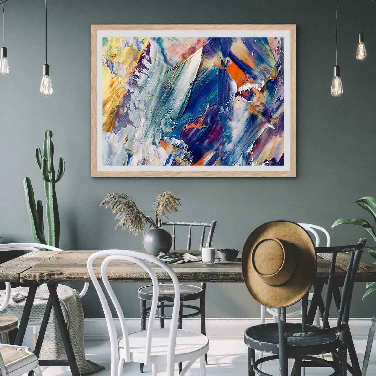 Plagát v ráme zo svetlého duba - Chaos farieb - 70x50 cm