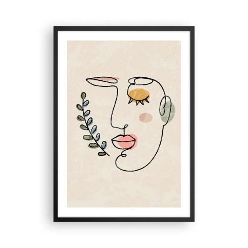 Plagát v čiernom ráme - Minimalistický líniový portrét ženy na béžovom pozadí - 50x70cm - Nájdený pokoj - Moderná nástenná dekorácia do obývacej izby a spálne ARTTOR