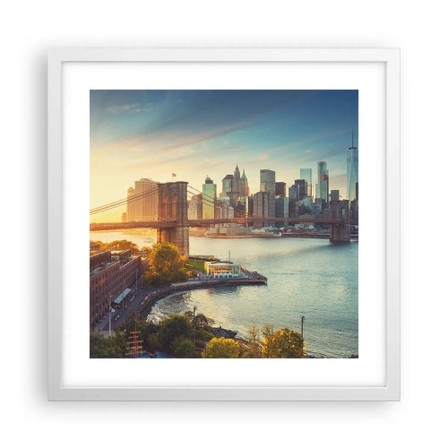 Plagát v bielom ráme - Svitanie veľkomesta - 40x40 cm