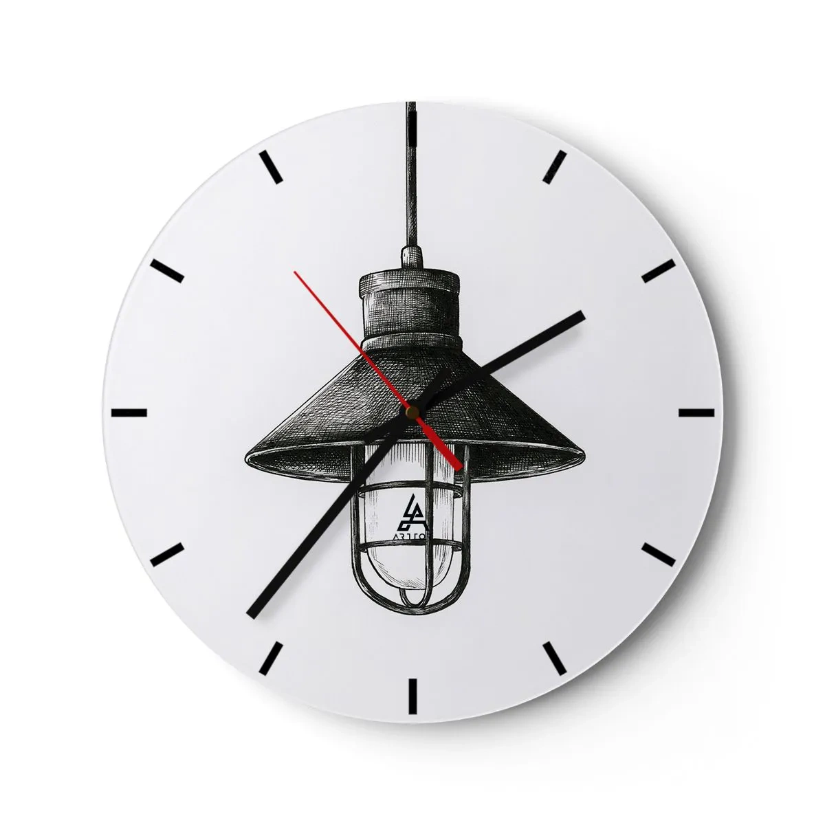 Nástenné hodiny - Čierna priemyselná závesná lampa na bielom pozadí - 30x30cm - Ako pred rokmi… - Moderná nástenná dekorácia do obývacej izby, kuchyne a spálne ARTTOR