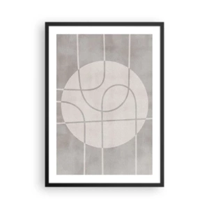 Plagát v čiernom ráme - Geometrické čiary a kruh v odtieňoch sivej - 50x70cm - Kruhovo a priamo - Moderná nástenná dekorácia do obývacej izby a spálne ARTTOR