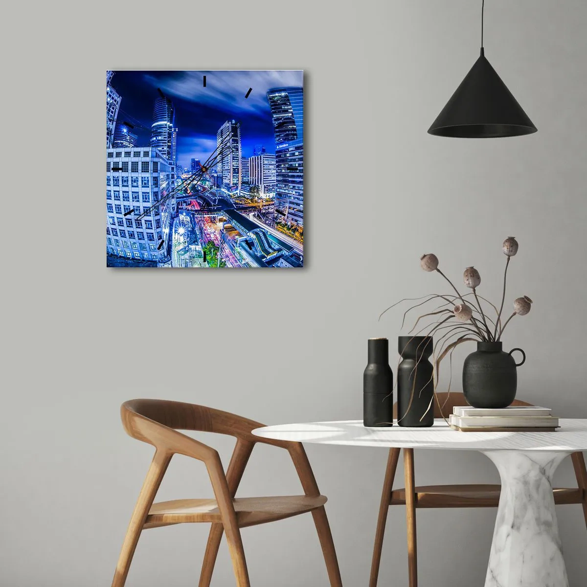 Nástenné hodiny - Rytmy nočného mesta - 40x40 cm