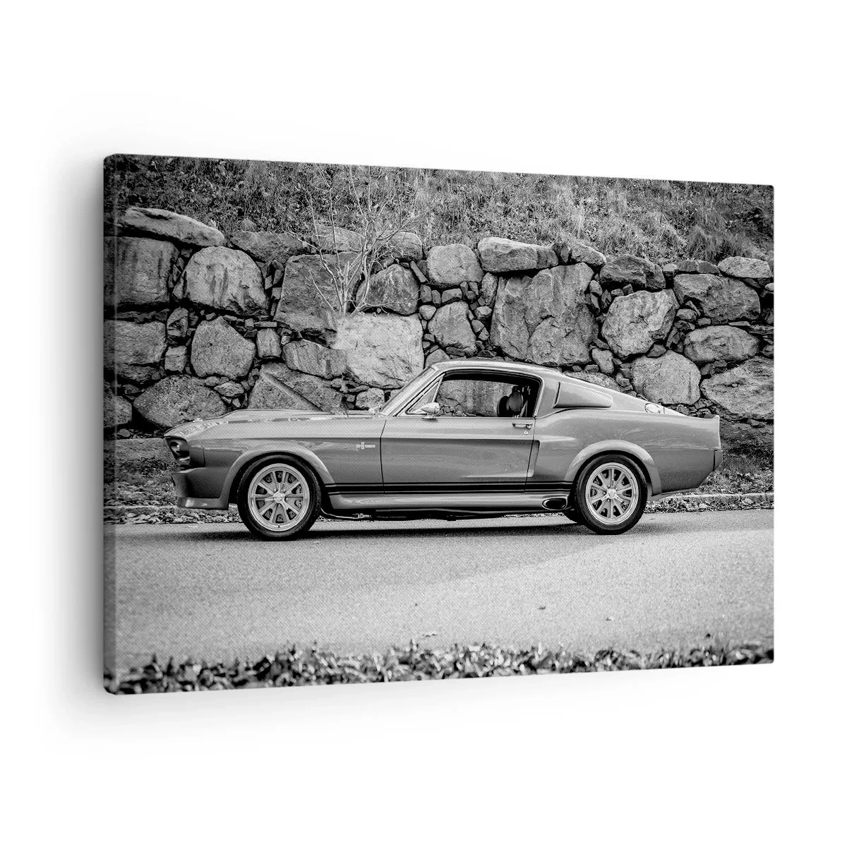 Obraz na plátne - Čiernobiela fotografia klasického auta - 70x50cm - Legenda 60. rokov - Moderná nástenná dekorácia do obývacej izby a spálne ARTTOR