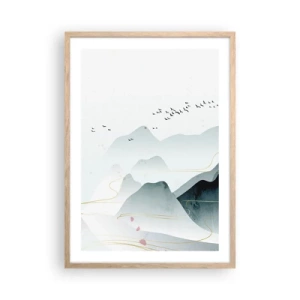 Plagát v ráme zo svetlého duba - Cez vrcholy - 50x70 cm