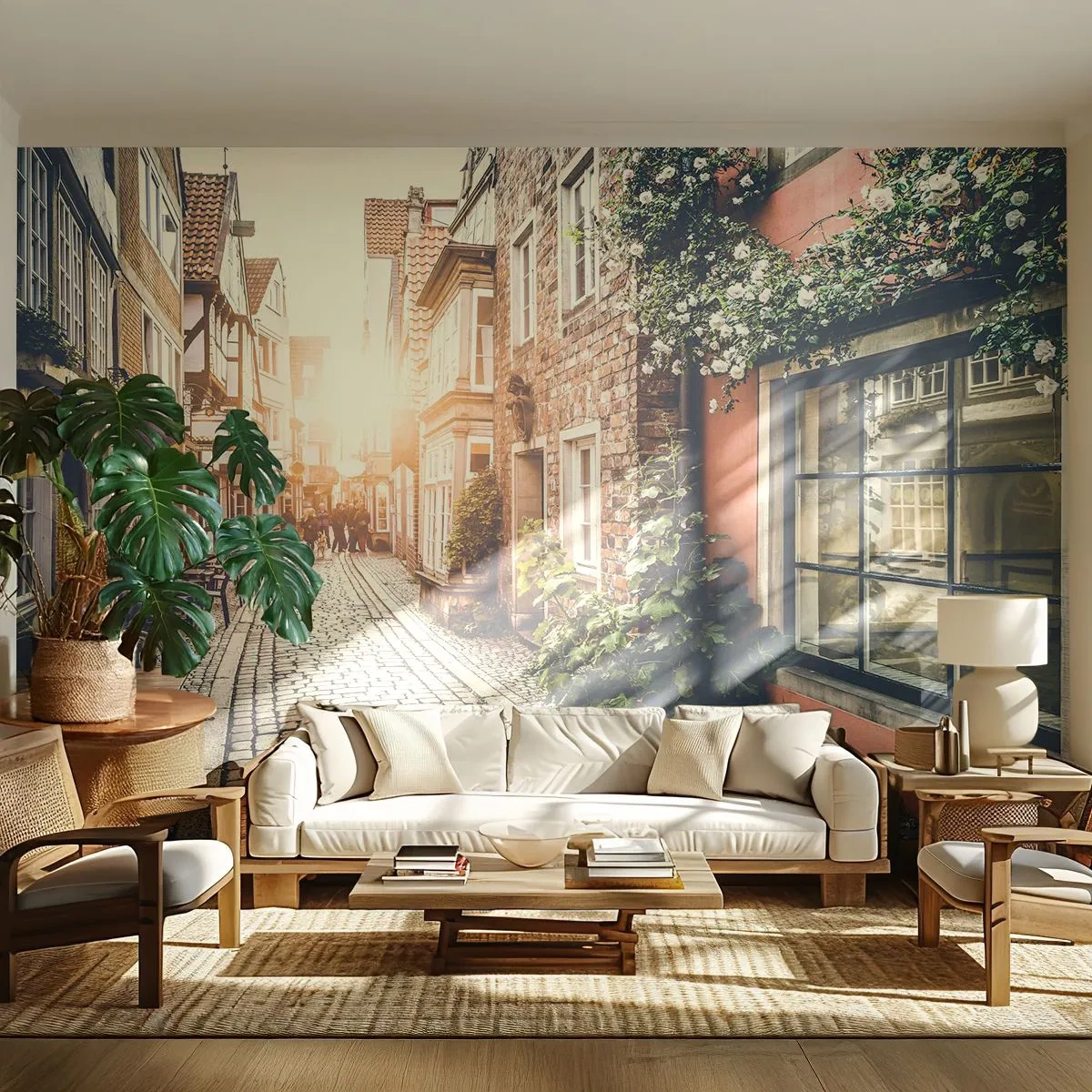 Samolepiaca Fototapeta Deluxe Sticker - Ružová ulička v ružovej žiare - Mesto, Holandsko, Architektúra - 250x175 cm