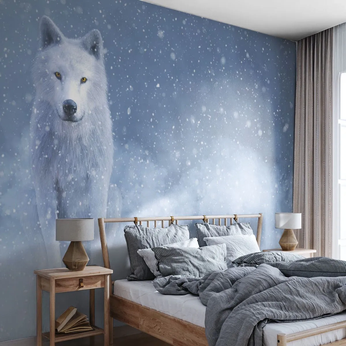 Fototapeta Premium Canvas - V zimnom duchu - biely vlk, Zvieratá, Zima - 250x175 cm