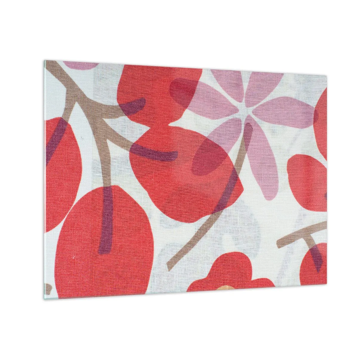 Obraz na skle - Ružové a červené listy a kvety na svetlom pozadí - 70x50cm - Kvetinová kompozícia v ružovej - Moderná nástenná dekorácia do obývacej izby a spálne ARTTOR