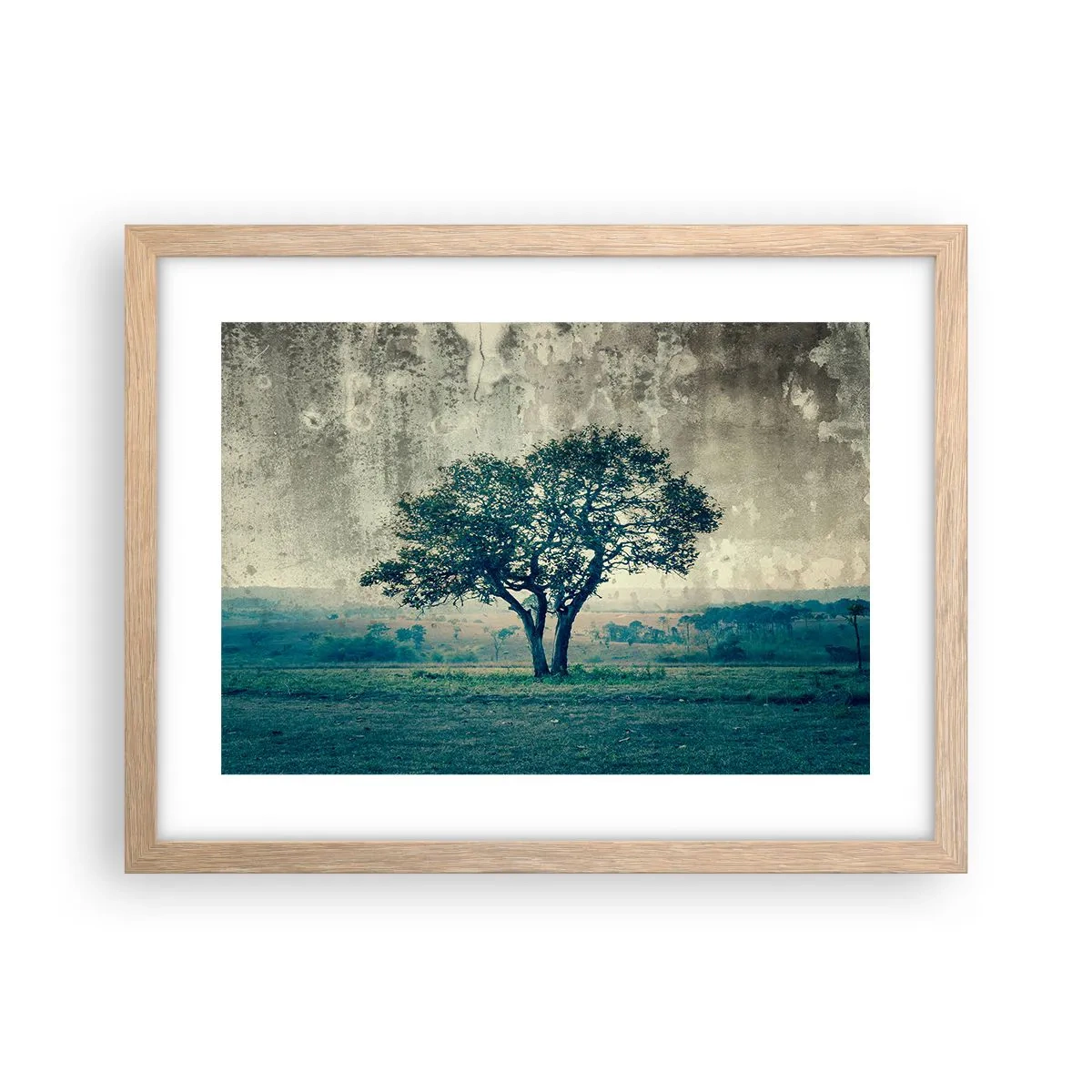 Plagát v ráme zo svetlého duba - Jabloň na modrom poli? - 40x30 cm