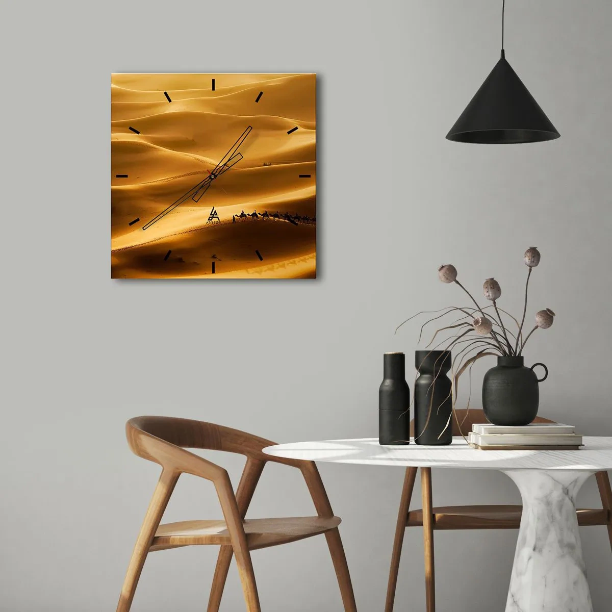 Nástenné hodiny - Karavána na vlnách púšte - 40x40 cm