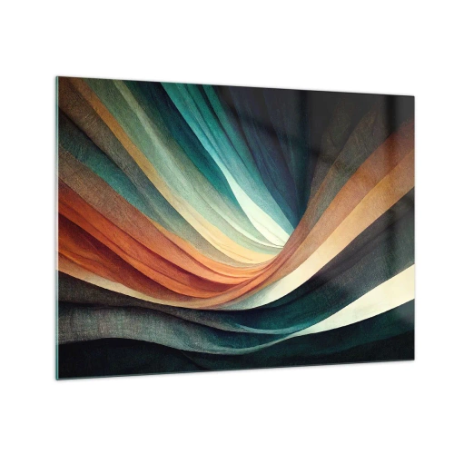 Obraz na skle - Farebné vlny v odtieňoch tyrkysovej, oranžovej a béžovej - 70x50cm - Utkané z farieb - Moderná nástenná dekorácia do obývacej izby a spálne ARTTOR